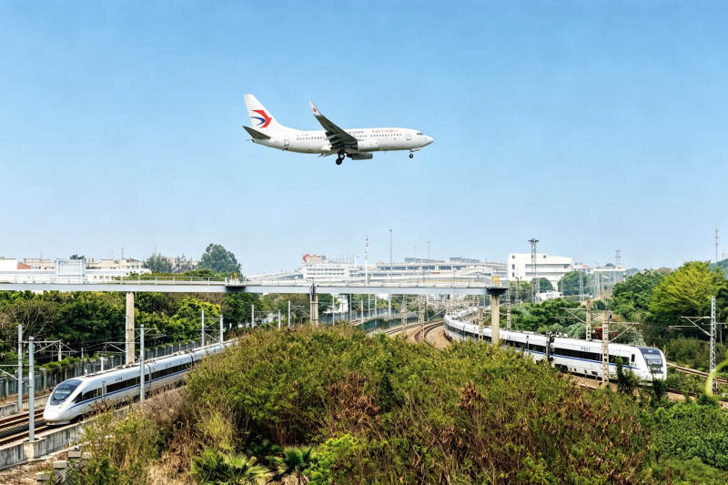 飞机高铁同框 立体交通网图片