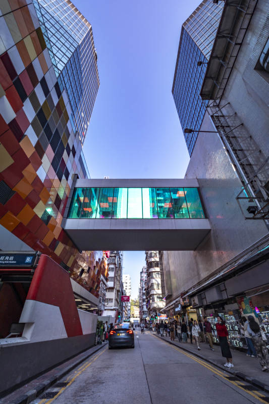 都市天桥下的繁忙街景图片