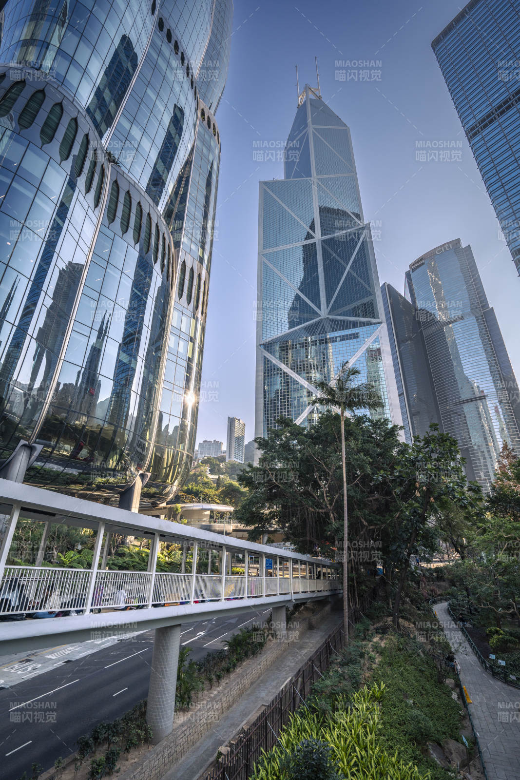 香港中环摩天楼群与天桥图片