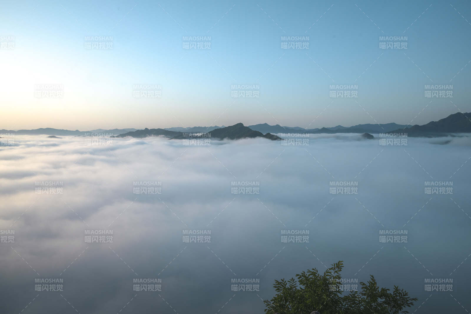 云海缭绕山巅 晨曦微光初现图片