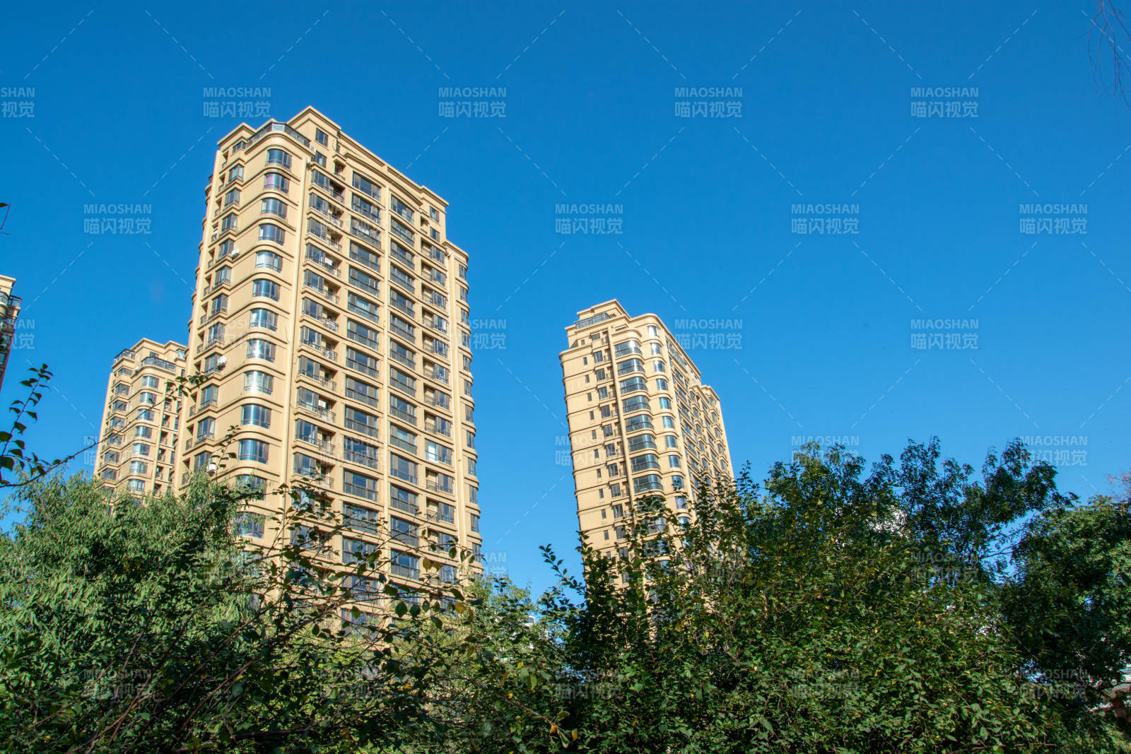 蓝天下的现代高层住宅楼群图片