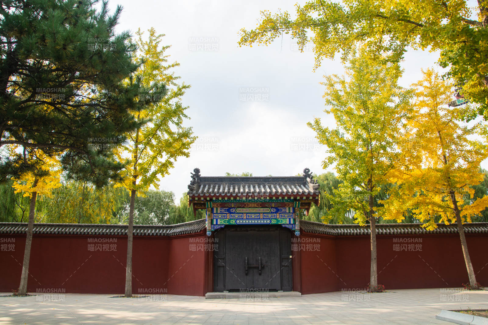 古寺红墙映秋黄图片