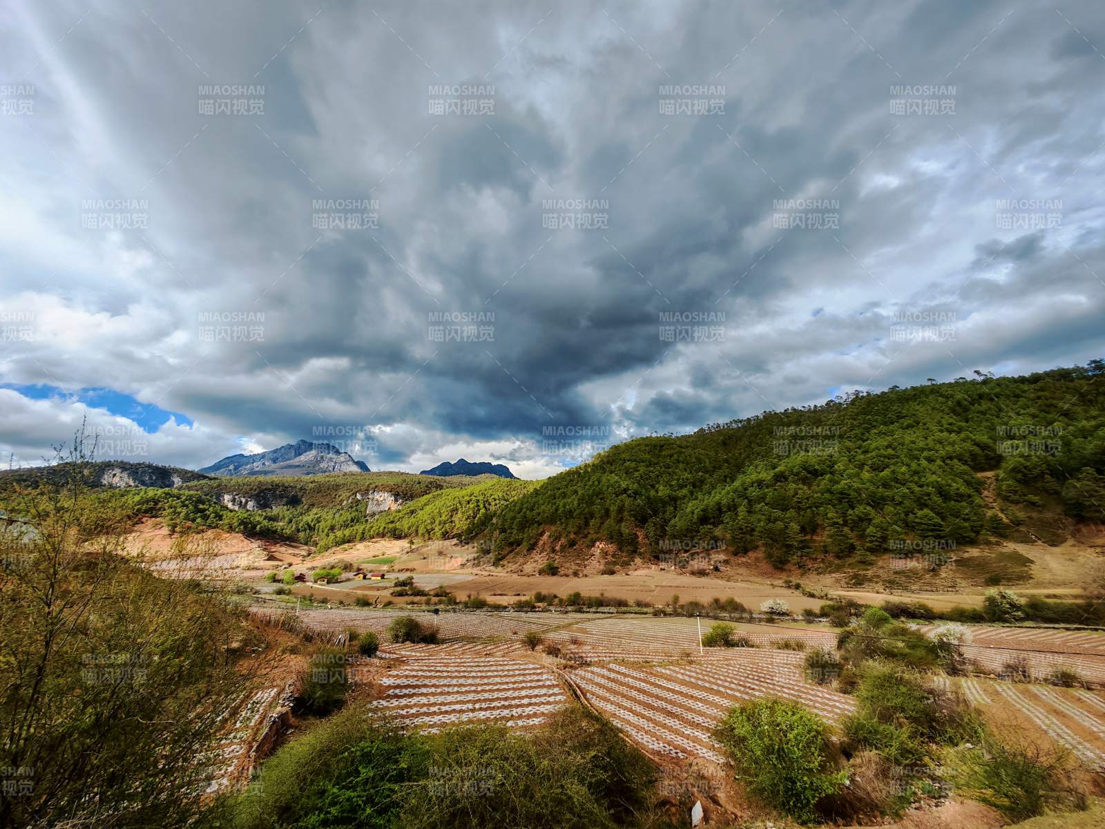 云压青山 梯田静待雨来图片