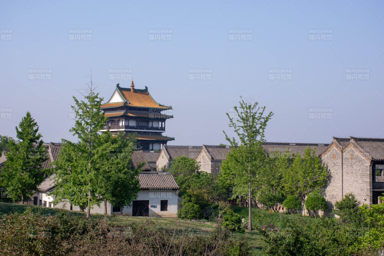 台儿庄古城古塔映绿荫 庭院静谧美图片