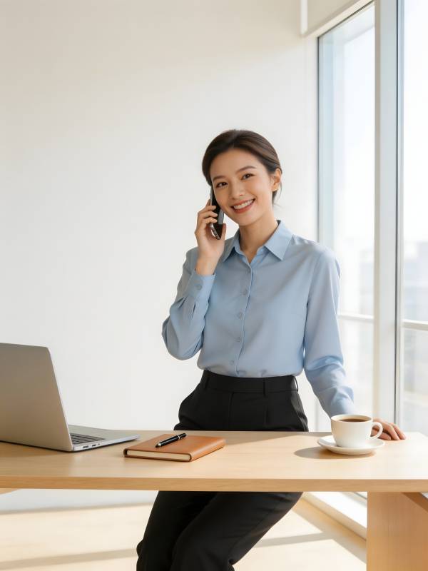 职场女性通话微笑办公图片
