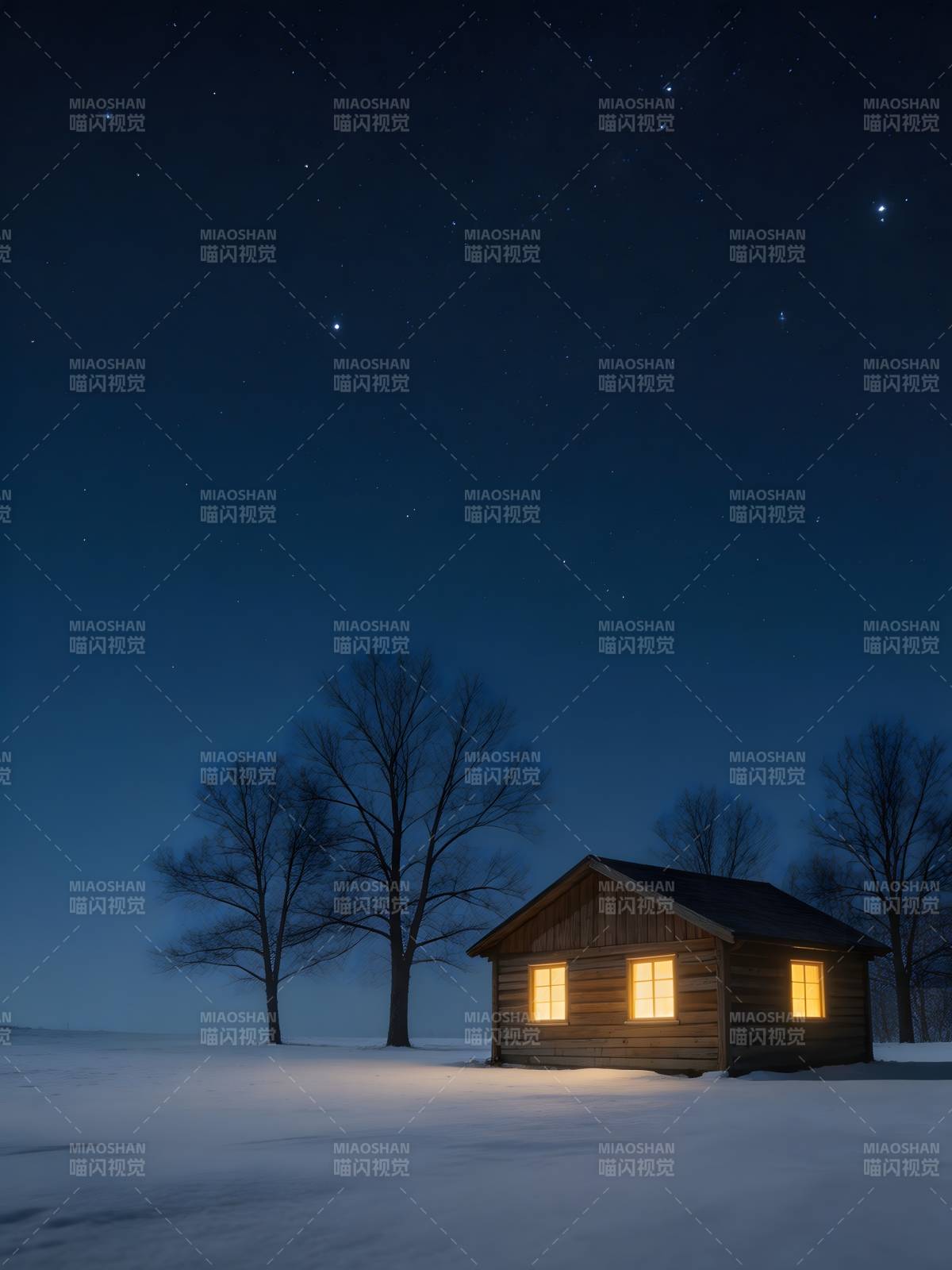 雪夜木屋 星光伴暖灯图片