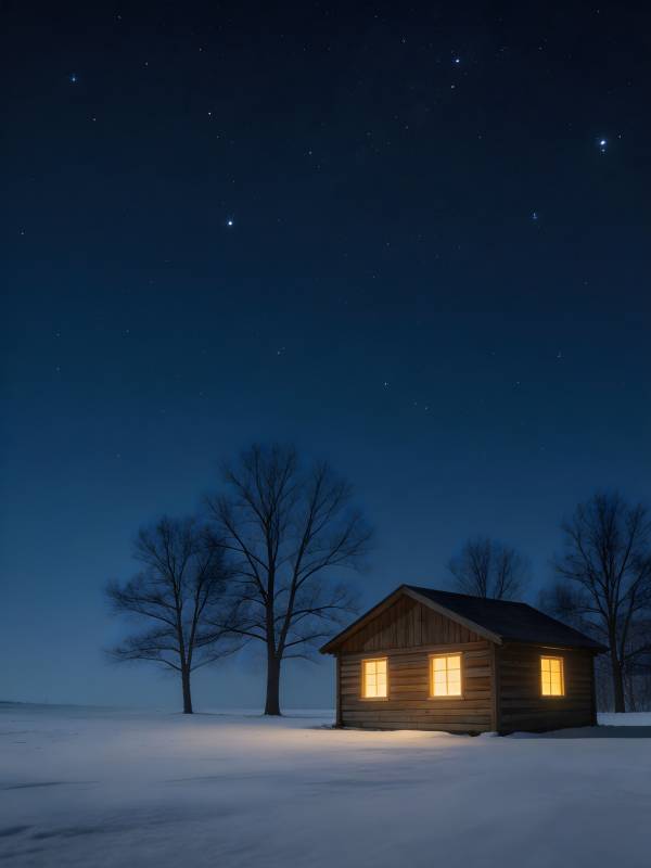 雪夜木屋 星光伴暖灯图片