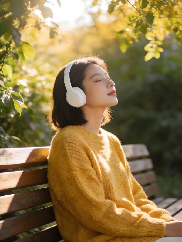 秋日暖阳 耳机里的静谧时光图片