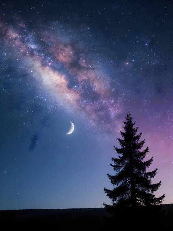 星月夜 孤松望银河图片