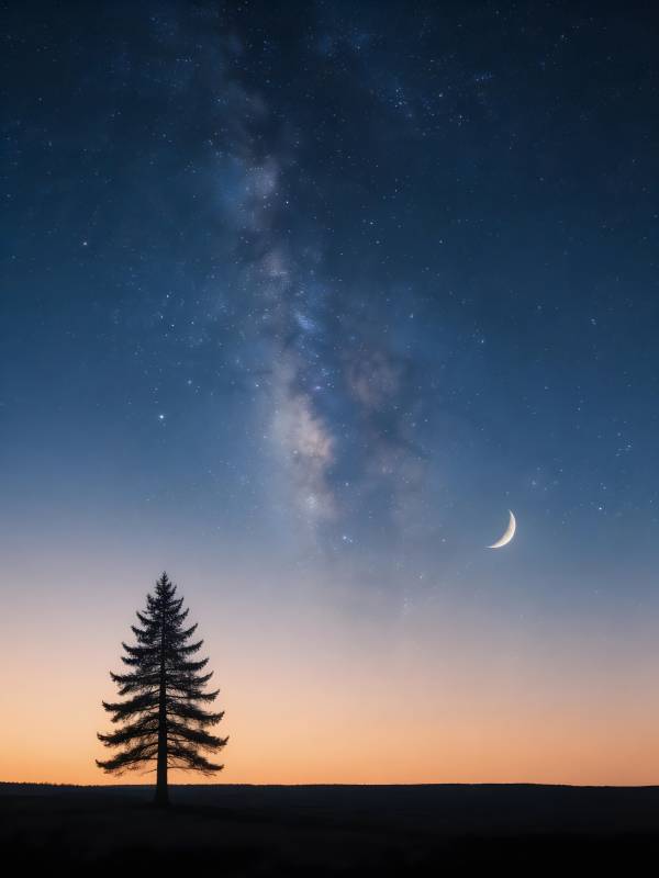 星月孤树夜未央图片