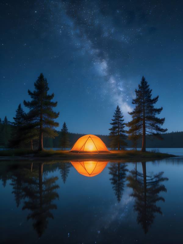 星空下的湖畔帐篷夜图片