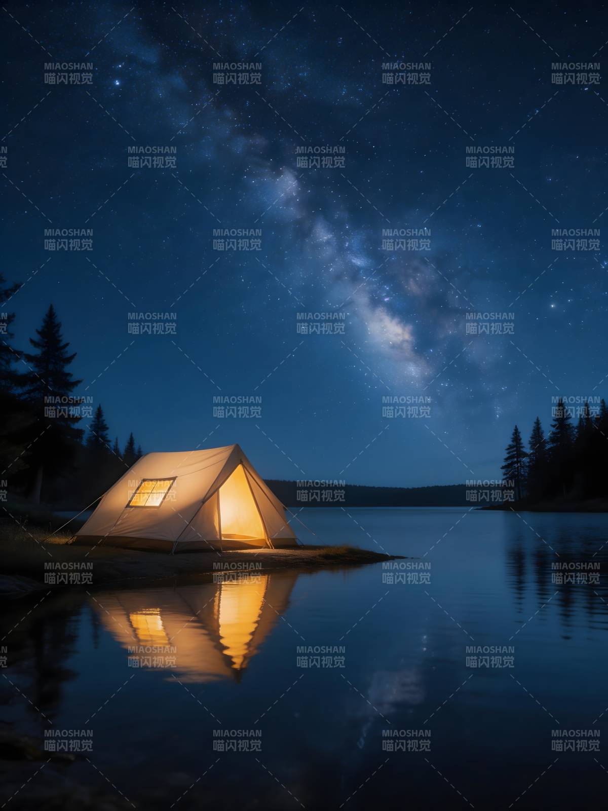 星空下的湖畔帐篷夜图片