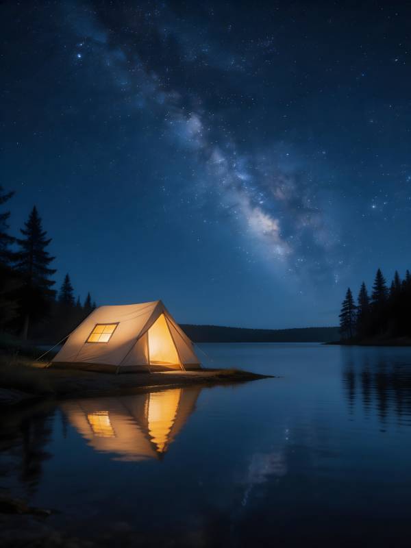 星空下的湖畔帐篷夜图片