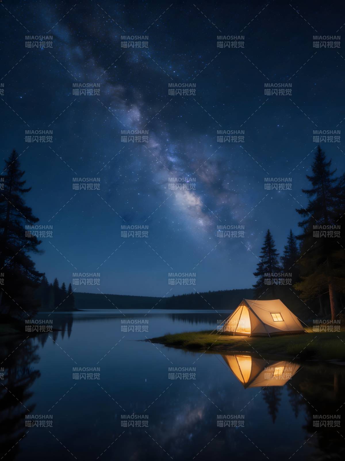 星空下的湖畔帐篷夜图片