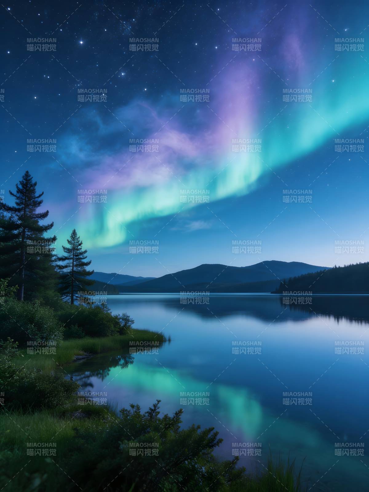 极光映湖 星夜如梦图片