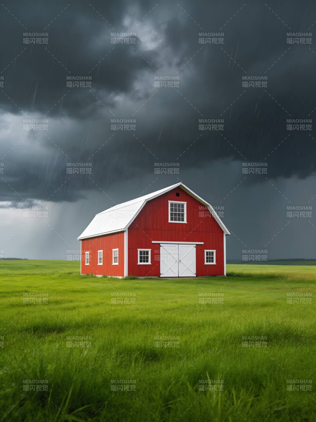 暴雨将至 红 barn 独守绿野图片