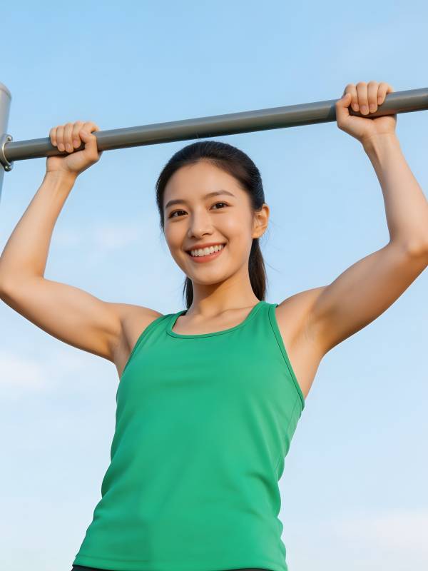 阳光健身女孩引体向上图片