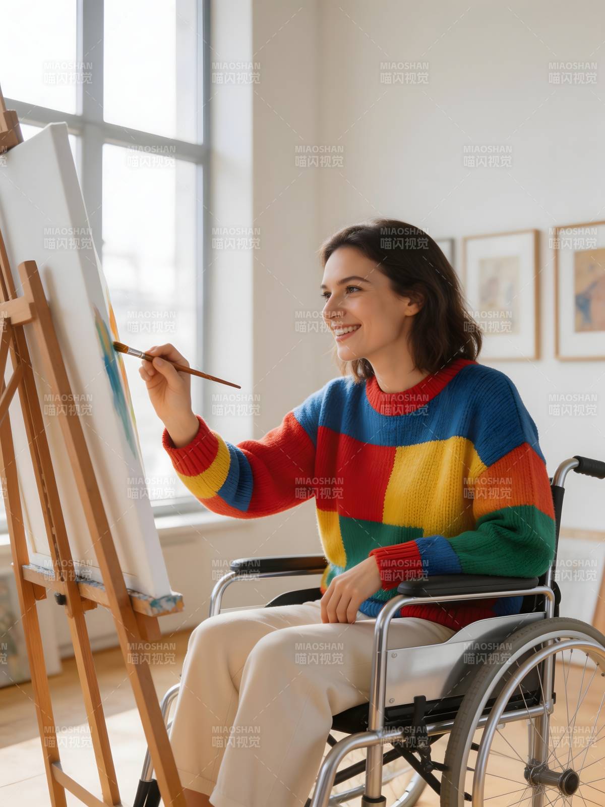 轮椅上的彩虹画家图片