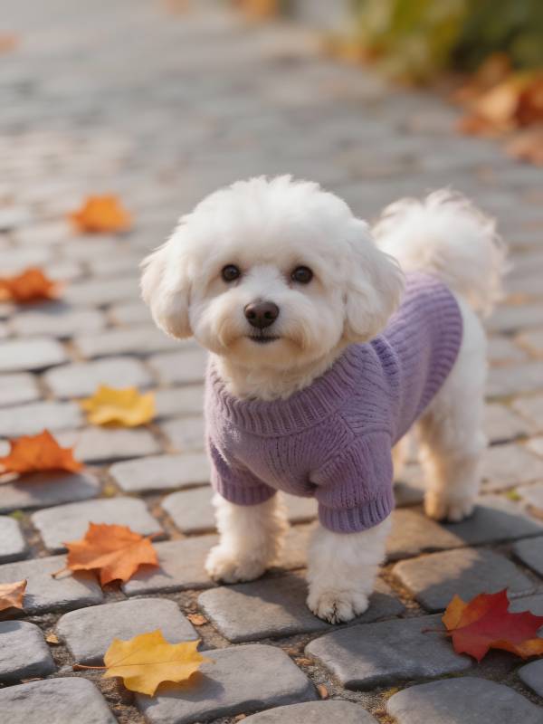 秋巷萌犬穿紫衣图片