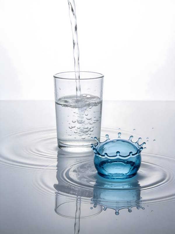 水入杯 溅起蓝冠涟漪图片