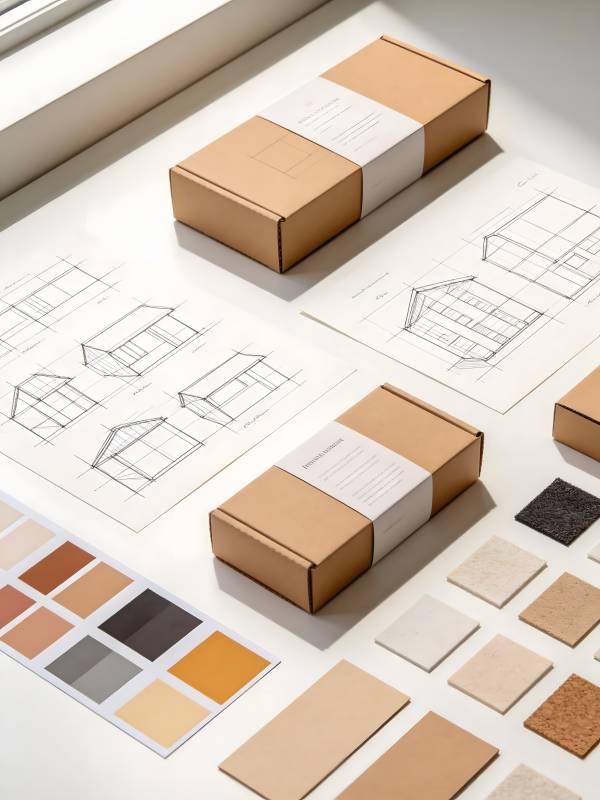 建材样品与建筑草图展示图片