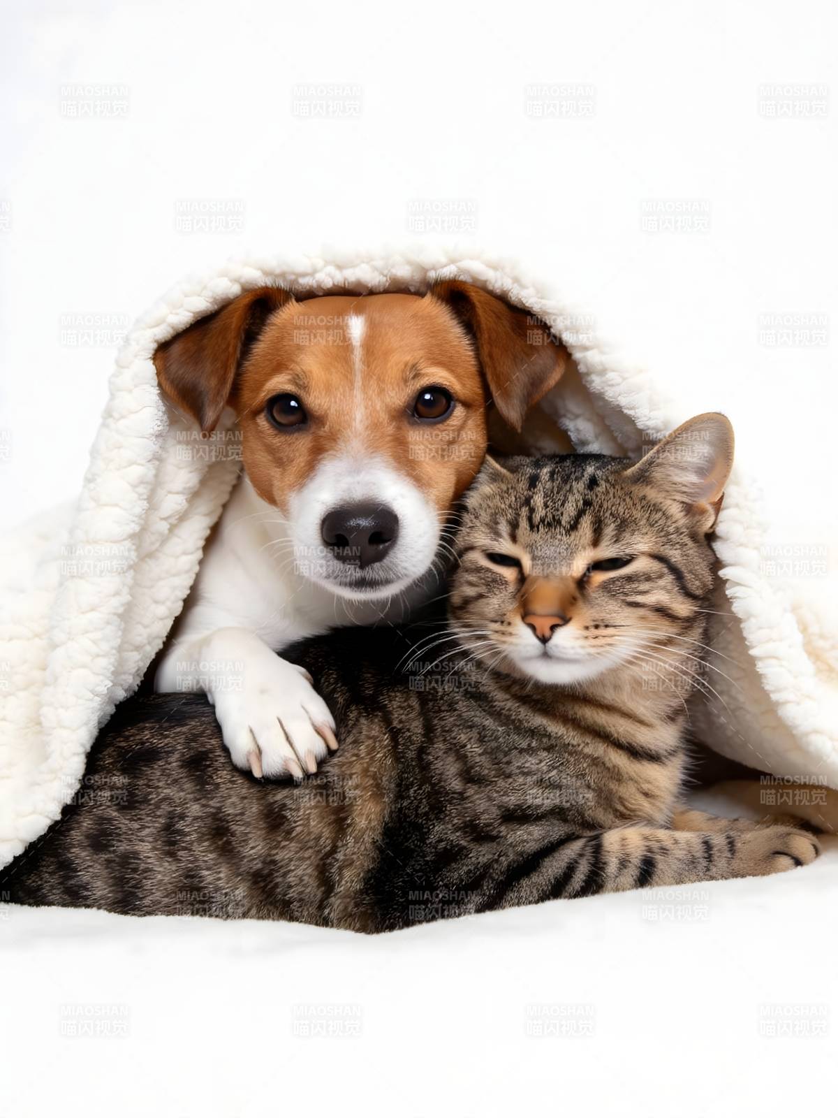 猫狗同被窝 温馨又可爱图片