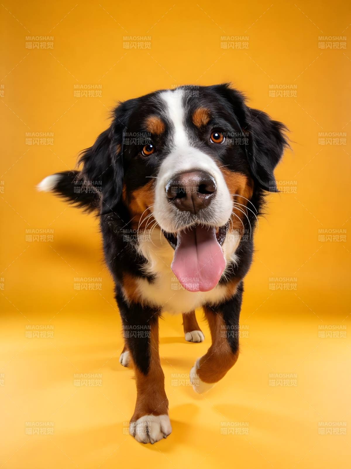 黄底萌犬吐舌奔来图片