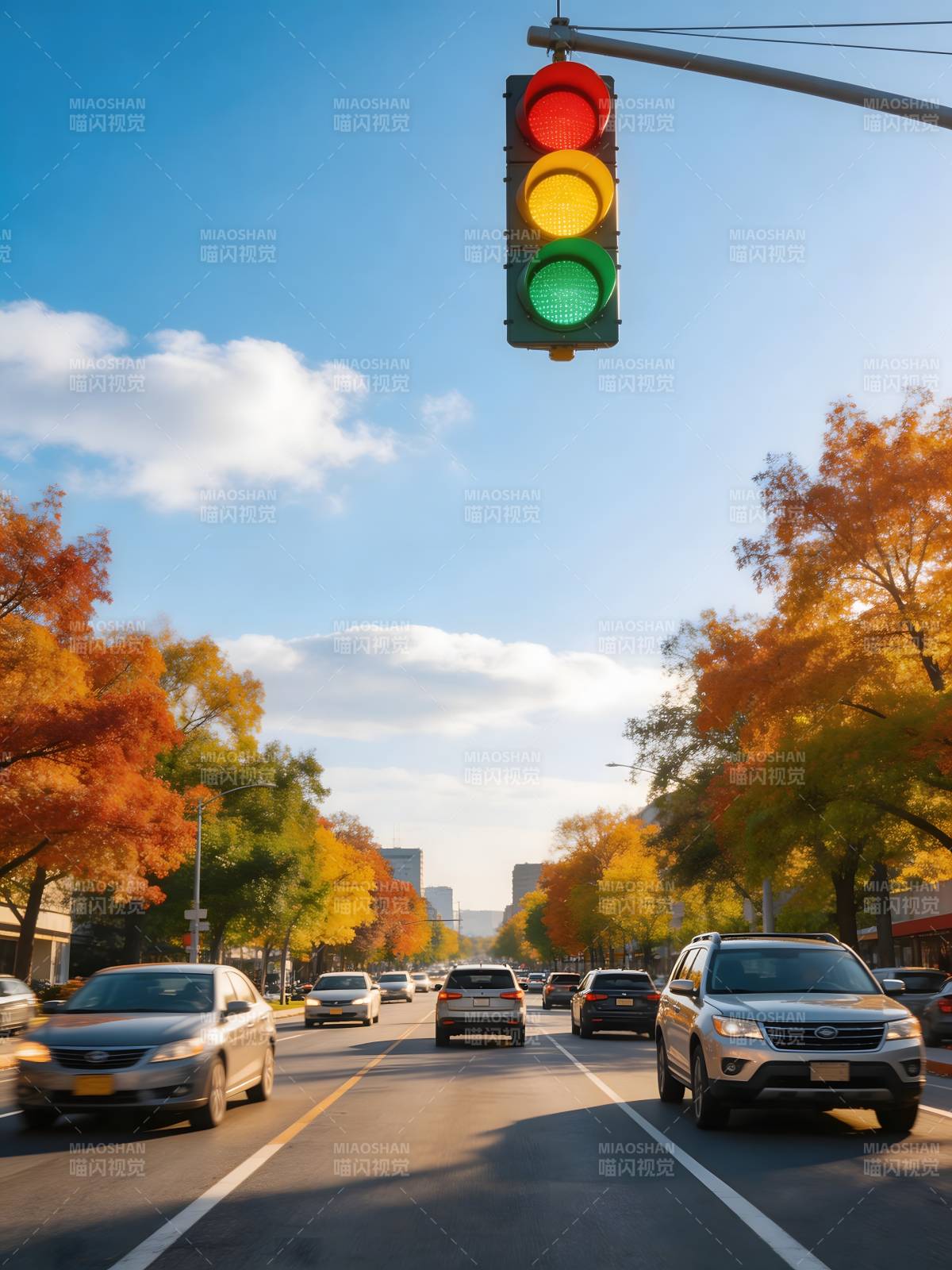 秋日街景 绿灯通行中图片
