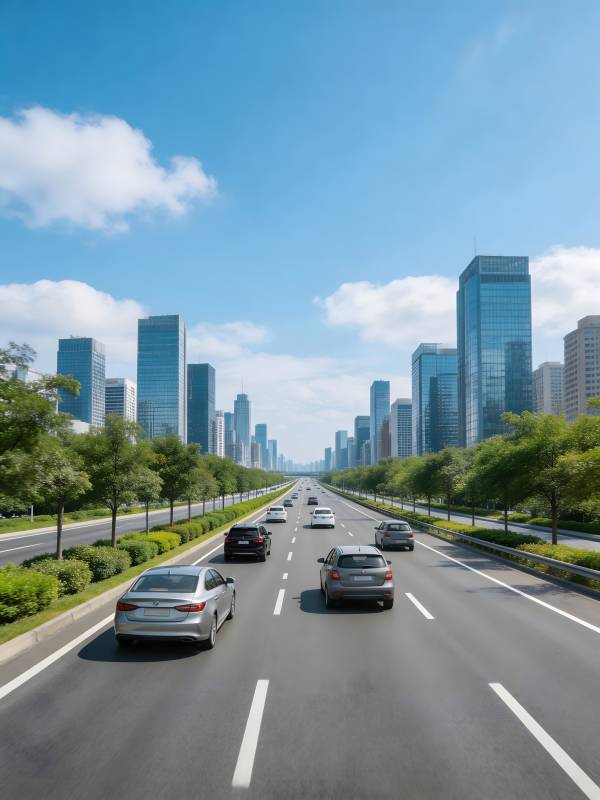 城市高速路 车流穿高楼图片