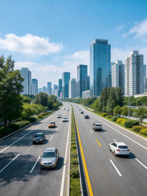 城市高速路 车流穿高楼图片
