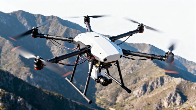 山间航拍无人机飞行中图片