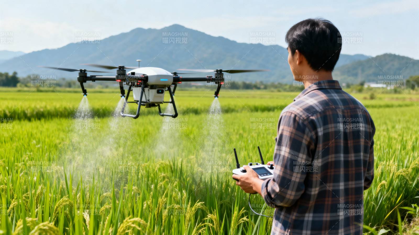 无人机喷药 农民遥控操作图片