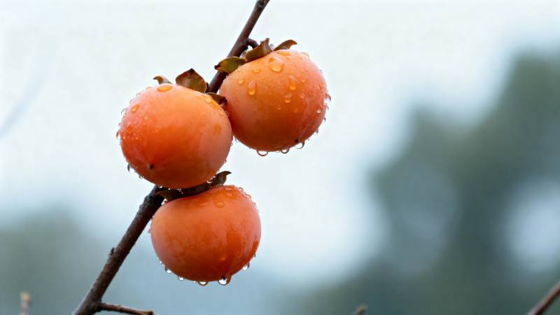 雨后柿子挂枝头图片