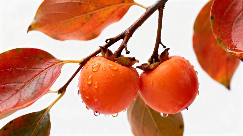 秋柿挂枝 叶红果润图片