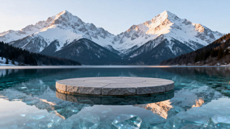 雪山映湖 冰上圆台静美图片