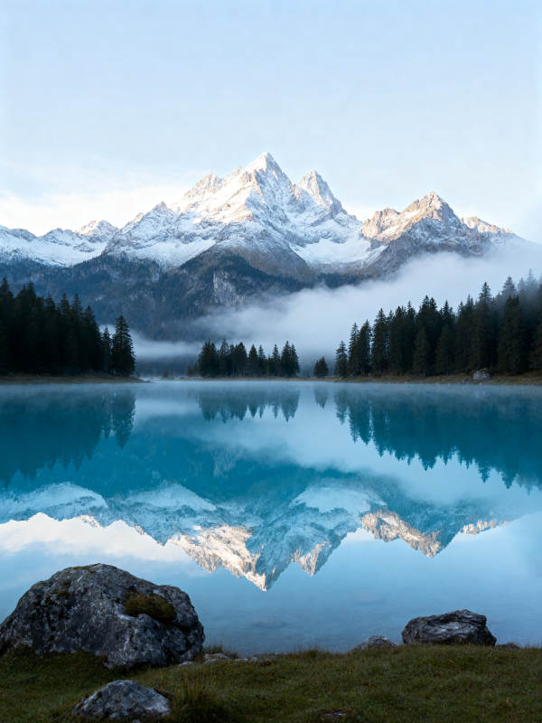 雪山映湖 静谧如画图片