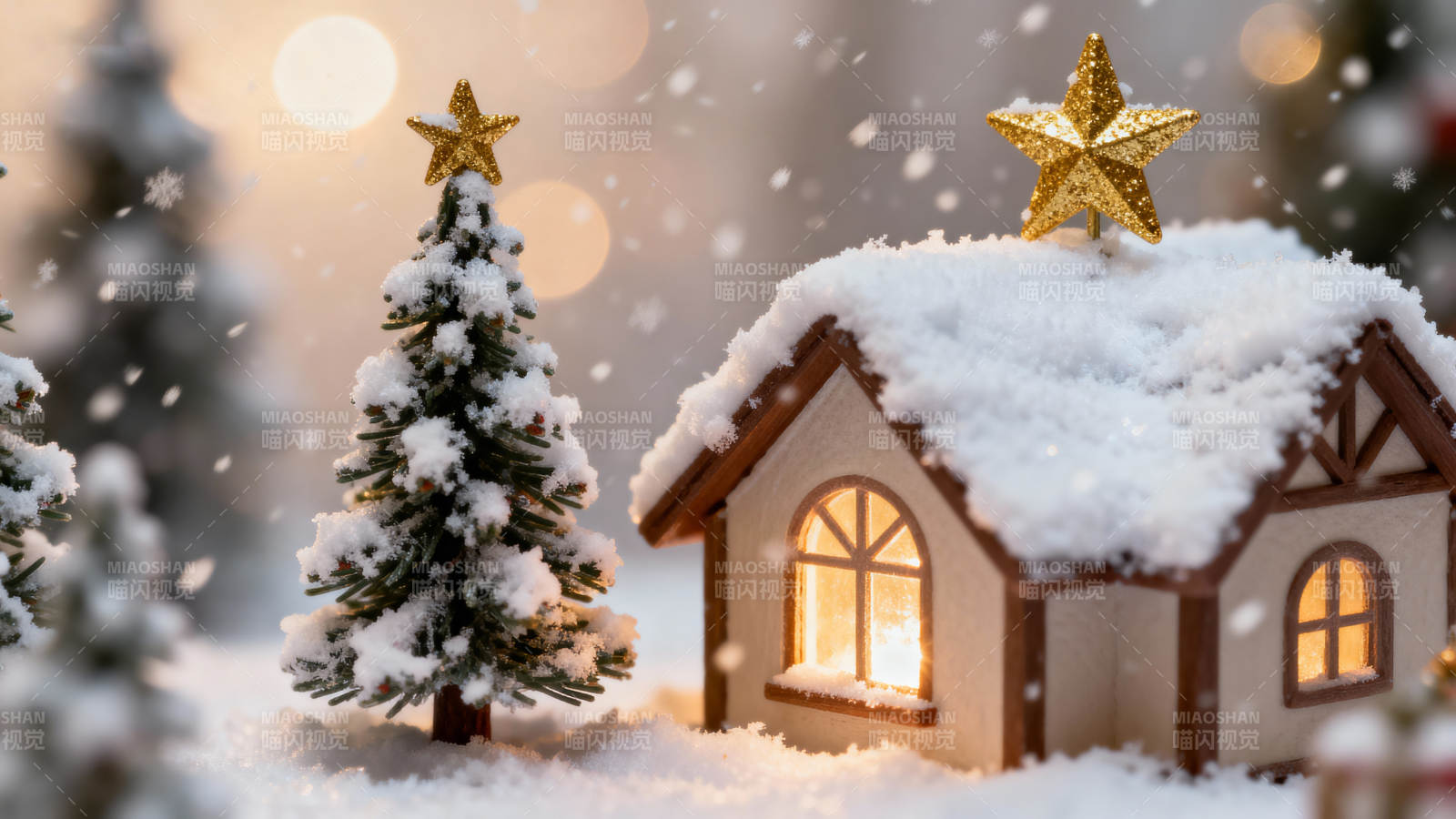 雪夜小屋 星光圣诞梦图片