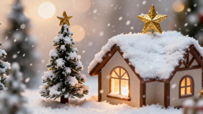 雪夜小屋 星光圣诞梦图片