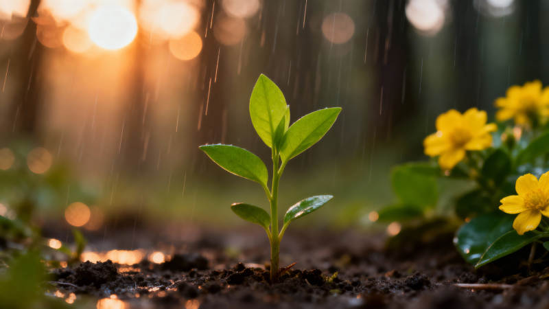 雨中嫩芽 向阳而生图片