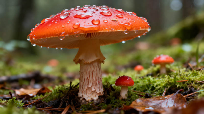 红菇滴露 林间精灵图片