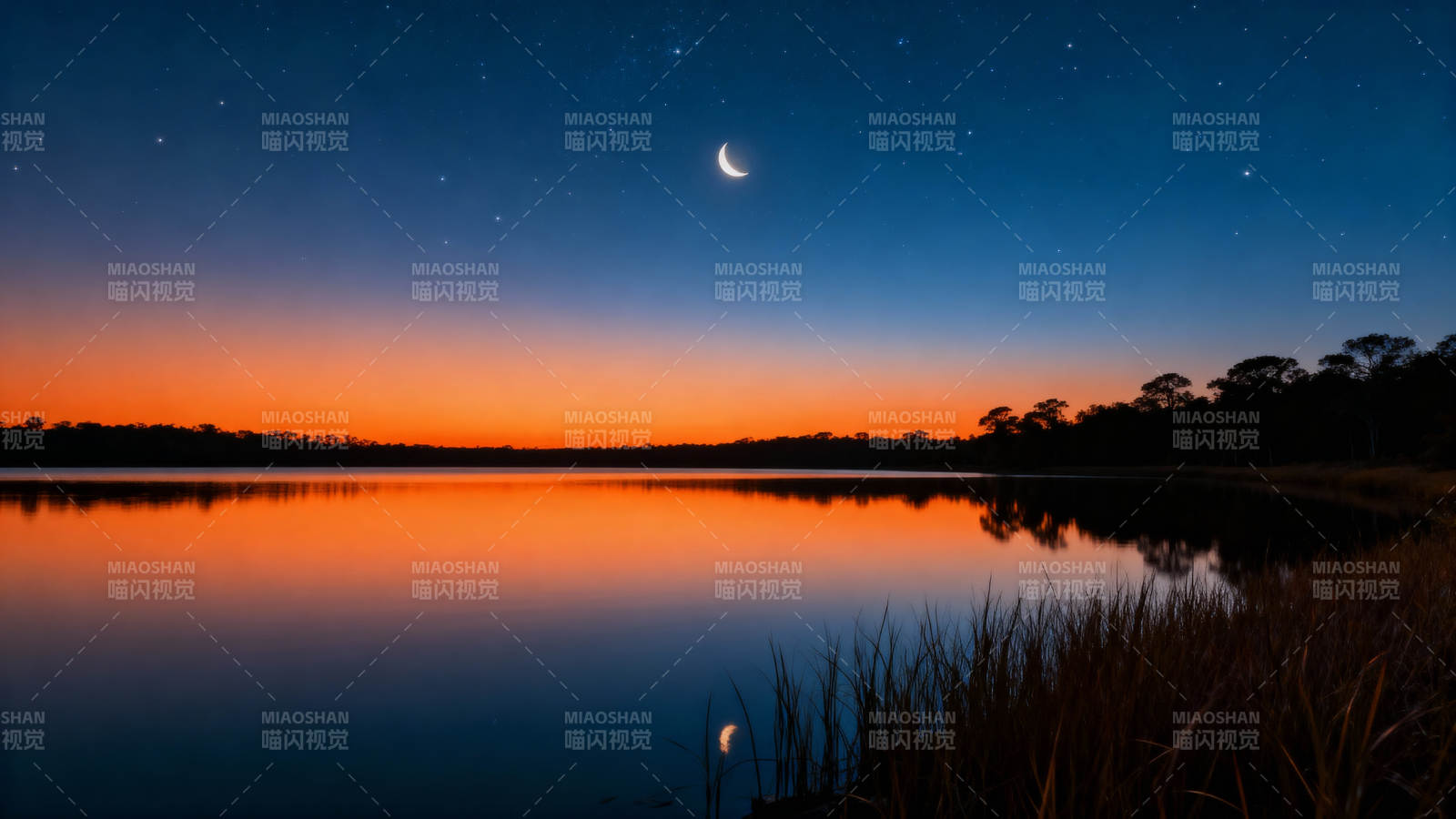 月落湖心 星夜如画图片
