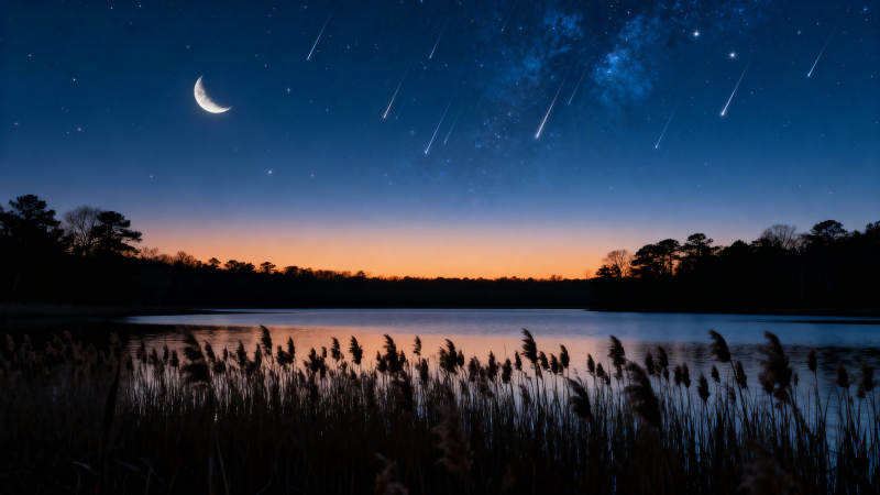流星雨夜 月伴湖光静美图片