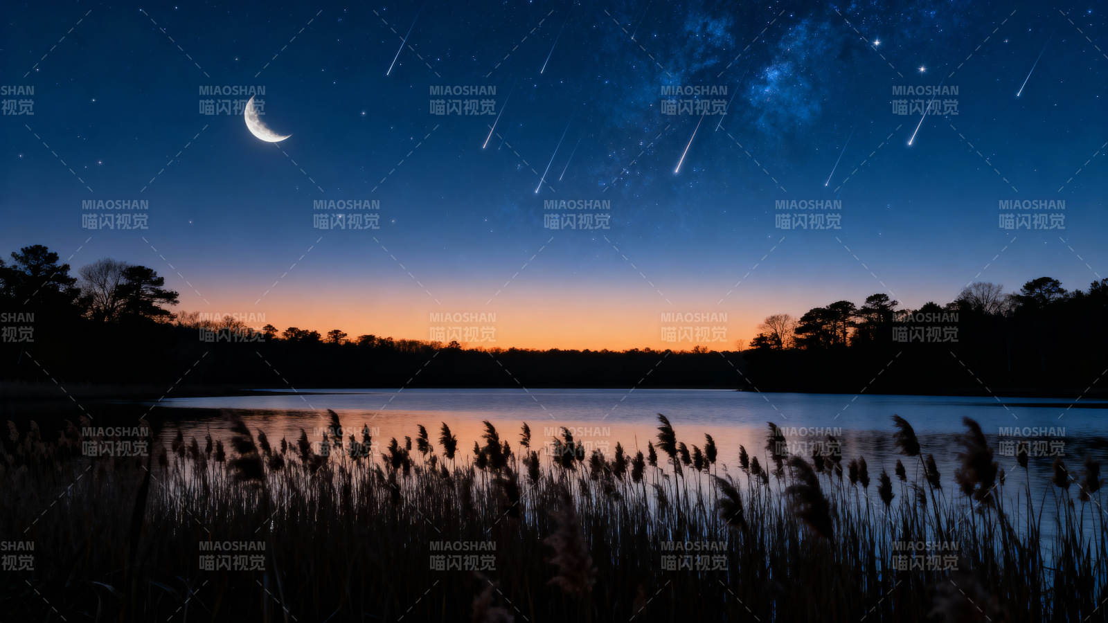 流星雨夜 月伴湖光静美图片
