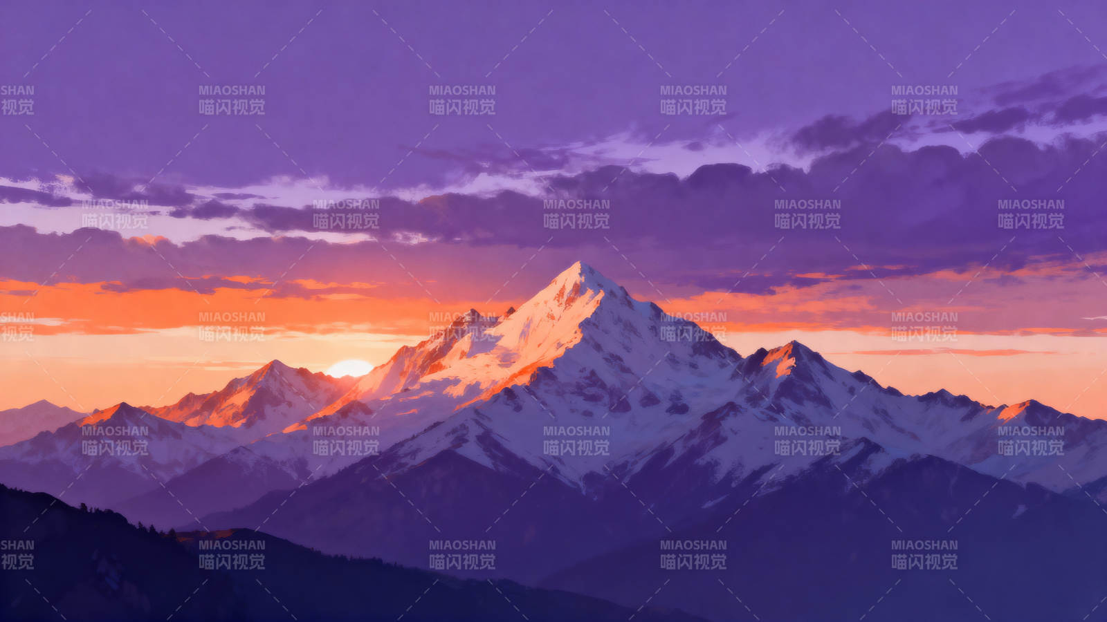紫霞映雪峰 壮美如画图片