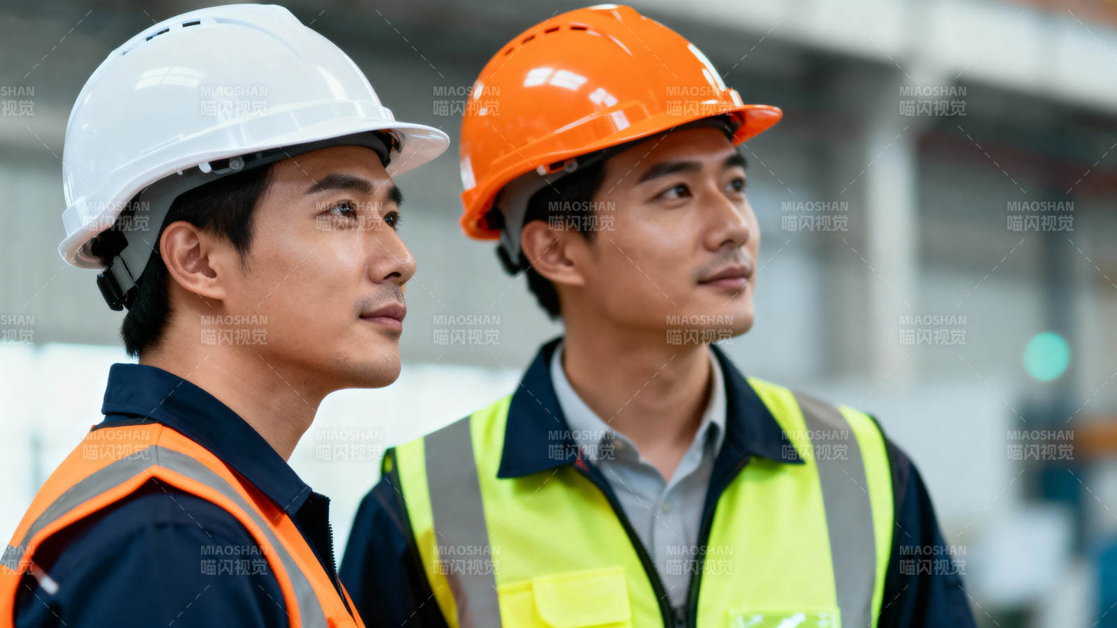 工地双雄 安全帽下的专注图片