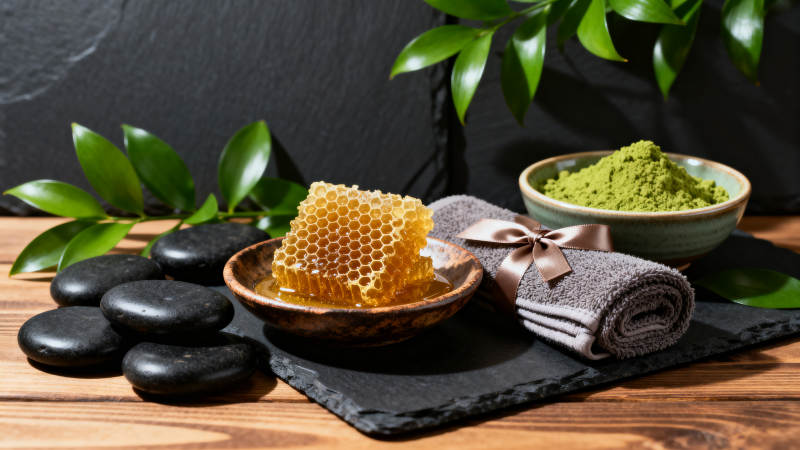 蜂蜜抹茶SPA静物图图片