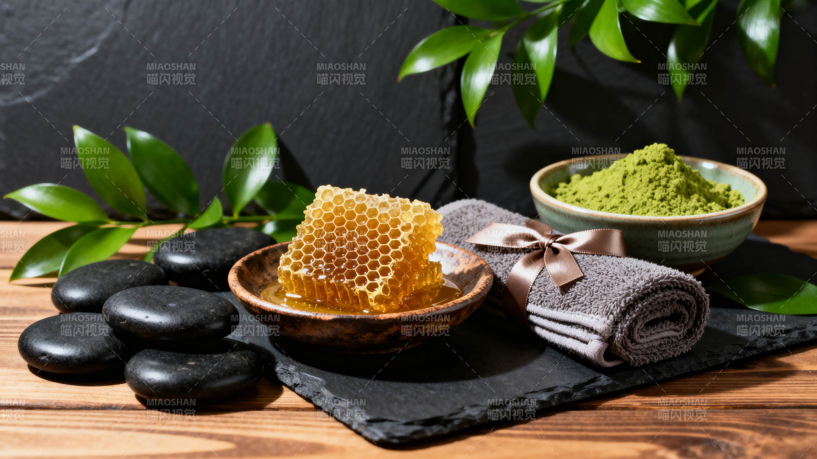 蜂蜜抹茶SPA静物图图片
