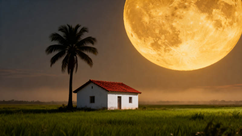 月夜椰影小屋图片
