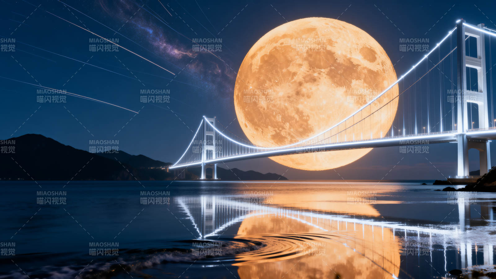 月悬大桥 星河倒影夜图片