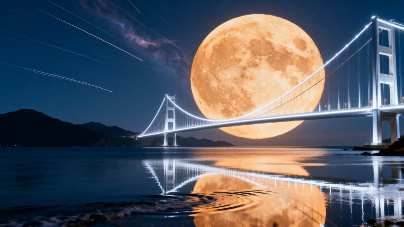 月悬大桥 星河倒影夜图片